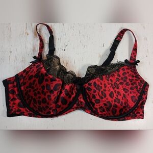 Cacique Cheetah Animal Print Lacey Full Coverage Bra 42DDD Underwire Bows
